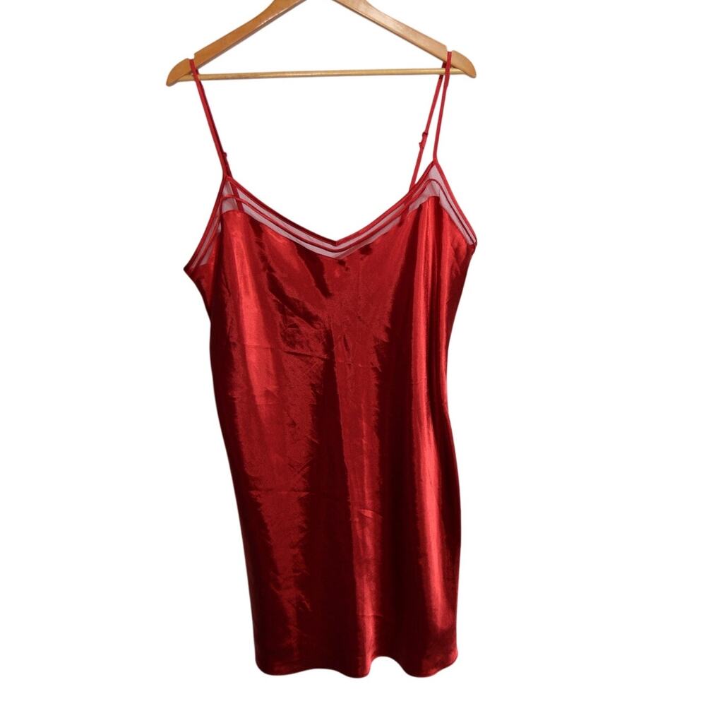 Soft Sensations Red Satin with Lace Neckline Nightgown Size 1X